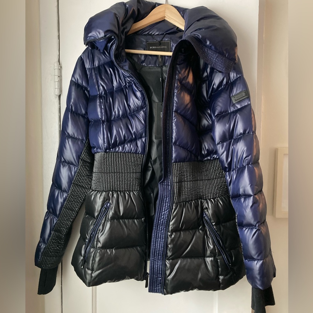 BCBG Max Azria Navy Blue and Black Puffer Coat -NWT